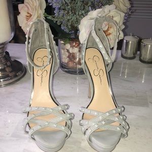 Jessica Simpson rock studded grey heels